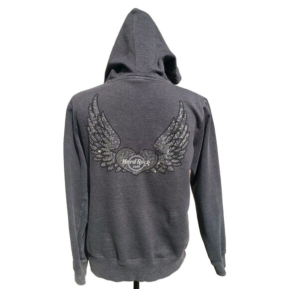 Hard Rock Café Chicago Jacket Hoodie Womens Sz Small Gray Bling Accents Full Zip - Picture 7 of 16